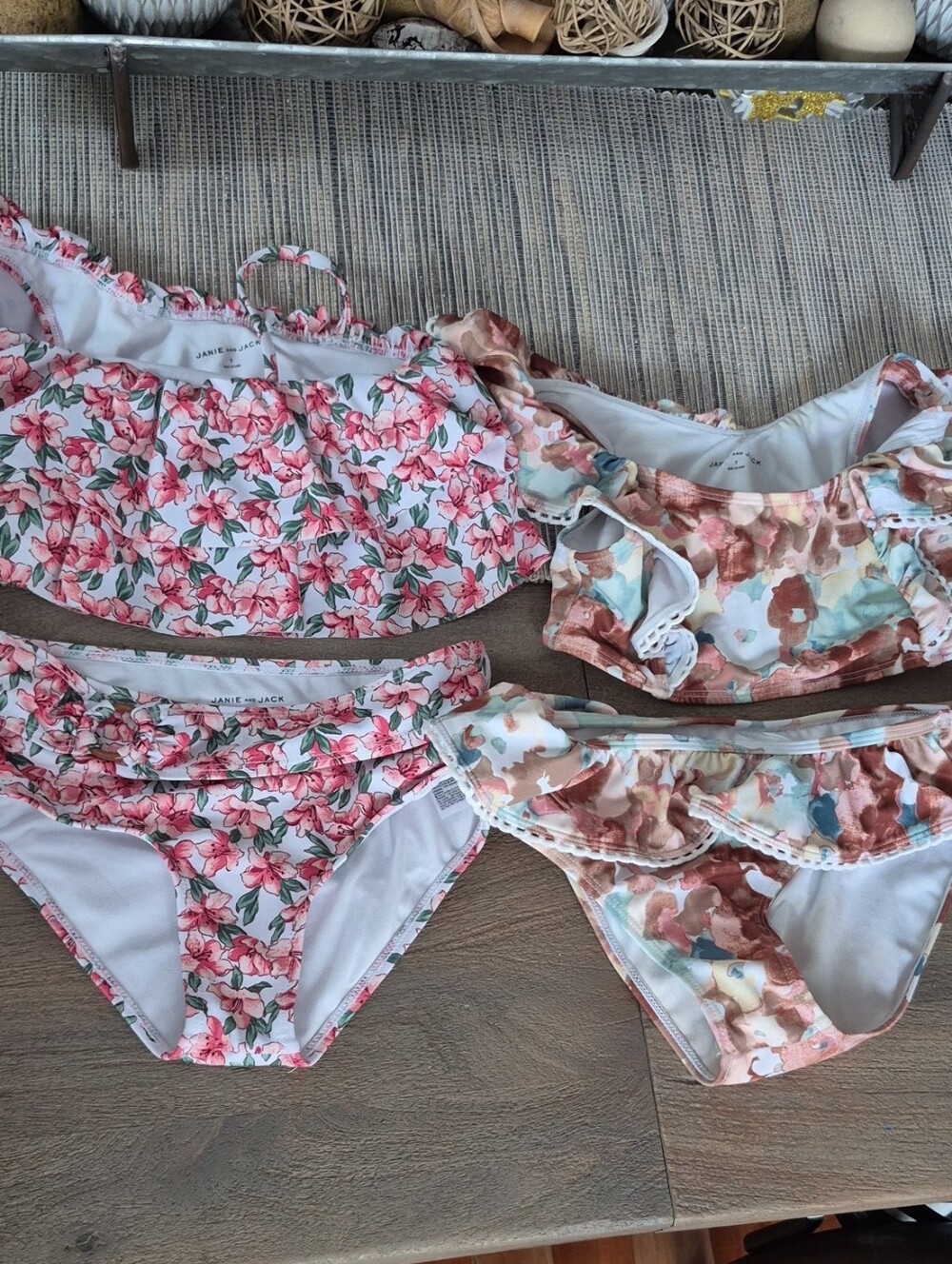 Janie and Jack Pink Floral Ruffle Bikini Top